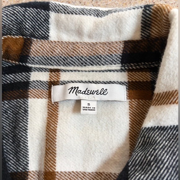 Madewell Black, Brown, Cream Plaid Cotton Flannel Sunday Button Up Shirt Size S - Picture 6 of 10